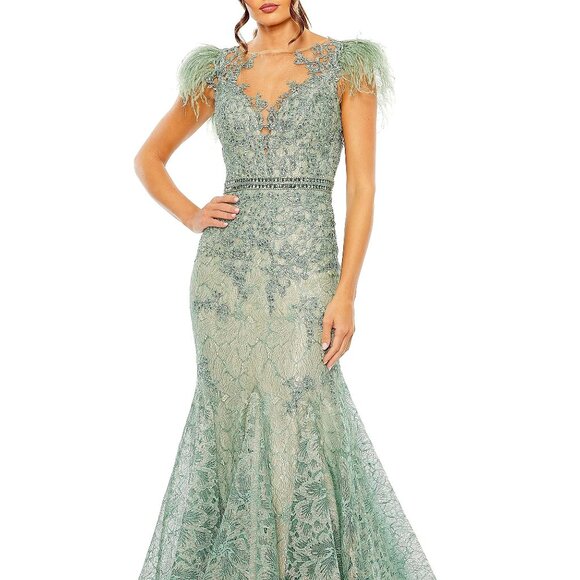 Mac Duggal Embellished Lace Trumpet Gown